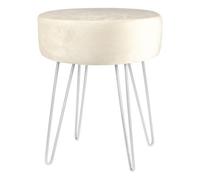 Harbour Housewares Velvet Footstool - Round Modern Dressing Table Footstool Vanity Seat Chairs - 40 X 35Cm - Cream/silver