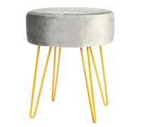Harbour Housewares Velvet Footstool - Round Modern Dressing Table Footstool Vanity Seat Chairs - 40 X 35Cm - Grey/gold