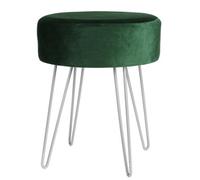 Harbour Housewares Velvet Footstool - Round Modern Dressing Table Footstool Vanity Seat Chairs - 40 X 35Cm - Green/silver