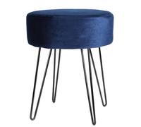 Harbour Housewares Velvet Footstool - Round Modern Dressing Table Footstool Vanity Seat Chairs - 40 X 35Cm - Blue/black
