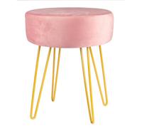 Harbour Housewares Velvet Footstool - Round Modern Dressing Table Footstool Vanity Seat Chairs - 40 X 35Cm - Pink/gold