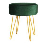 Harbour Housewares Velvet Footstool - Round Modern Dressing Table Footstool Vanity Seat Chairs - 40 X 35Cm - Green/gold