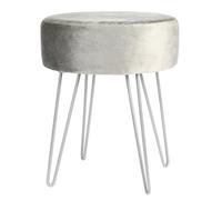 Harbour Housewares Velvet Footstool - Round Modern Dressing Table Footstool Vanity Seat Chairs - 40 X 35Cm - Grey/silver