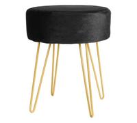 Harbour Housewares Velvet Footstool - Round Modern Dressing Table Footstool Vanity Seat Chairs - 40 X 35Cm - Black/gold