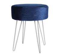 Harbour Housewares Velvet Footstool - Round Modern Dressing Table Footstool Vanity Seat Chairs - 40 X 35Cm - Blue/silver