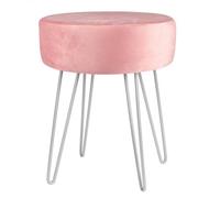 Harbour Housewares Velvet Footstool - Round Modern Dressing Table Footstool Vanity Seat Chairs - 40 X 35Cm - Pink/silver