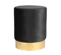 Harbour Housewares Velvet Pouffe - Round Luxe Living Room Bedroom Dressing Table Accent Footstool - 29 X 36Cm - Black