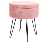 Harbour Housewares Velvet Storage Footstool - Round Modern Dressing Table Footstool Vanity Seat Chair - 45 X 36Cm - Pink/black