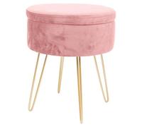 Harbour Housewares Velvet Storage Footstool - Round Modern Dressing Table Footstool Vanity Seat Chair - 45 X 36Cm - Pink/gold