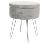 Harbour Housewares Velvet Storage Footstool - Round Modern Dressing Table Footstool Vanity Seat Chair - 45 X 36Cm - Grey/silver