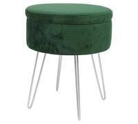 Harbour Housewares Velvet Storage Footstool - Round Modern Dressing Table Footstool Vanity Seat Chair - 45 X 36Cm - Green/silver