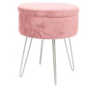 Harbour Housewares Velvet Storage Footstool - Round Modern Dressing Table Footstool Vanity Seat Chair - 45 X 36Cm - Pink/silver