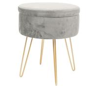 Harbour Housewares Velvet Storage Footstool - Round Modern Dressing Table Footstool Vanity Seat Chair - 45 X 36Cm - Grey/gold