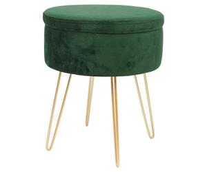 Harbour Housewares Velvet Storage Footstool - Round Modern Dressing Table Footstool Vanity Seat Chair - 45 X 36Cm - Green/gold