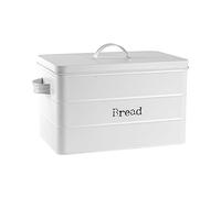 Harbour Housewares Vintage Bread Bin with Airtight Lid - Matte White - Steel Industrial Breadbins Storage Caddy Bread Bins for Kitchen Loaves, Pastries, Rolls