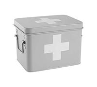 Harbour Housewares Vintage Metal First Aid Box - 23cm - Grey - Compact Medical Storage Tin with Removable Tray & Handles - Steel Emergency Medicine Storage Plasters, Pills & Essentials