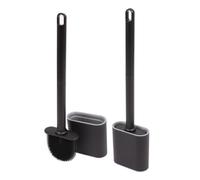 Harbour Housewares Wall-Mounted Toilet Brush & Holder Sets - Pack of 2 - Black - Silicone Brush, Slimline, Detachable, Hygienic, Space-Saving Bathroom Accessories