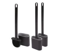 Harbour Housewares Wall-Mounted Toilet Brush & Holder Sets - Pack of 3 - Black - Silicone Brush, Slimline, Detachable, Hygienic, Space-Saving Bathroom Accessories
