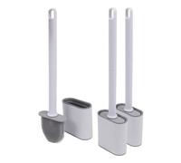 Harbour Housewares Wall-Mounted Toilet Brush & Holder - 3X White Slimline Space-Saving Detachable Silicone Bathroom Brush