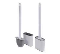 Harbour Housewares Wall-Mounted Toilet Brush & Holder Sets - Pack of 2 - White - Silicone Brush, Slimline, Detachable, Hygienic, Space-Saving Bathroom Accessories