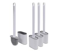 Harbour Housewares Wall-Mounted Toilet Brush & Holder Sets - Pack of 4 - White - Silicone Brush, Slimline, Detachable, Hygienic, Space-Saving Bathroom Accessories