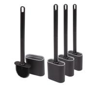 Harbour Housewares Wall-Mounted Toilet Brush & Holder Sets - Pack of 4 - Black - Silicone Brush, Slimline, Detachable, Hygienic, Space-Saving Bathroom Accessories