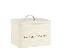 Harbour Housewares Washing Tablet Storage Container - Cream - Steel Vintage Industrial Under Sink Storage Caddy Cupboard Organiser for Laundry Detergent Pods, Dish Washer Tablets