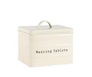 Harbour Housewares Washing Tablet Storage Container - Cream - Steel Vintage Industrial Under Sink Storage Caddy Cupboard Organiser for Laundry Detergent Pods, Dish Washer Tablets