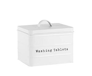 Harbour Housewares Washing Tablet Storage Container - Matte White - Steel Vintage Industrial Under Sink Storage Caddy Cupboard Organiser for Laundry Detergent Pods, Dish Washer Tablets