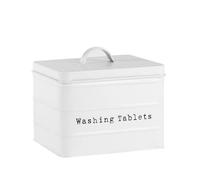 Harbour Housewares Washing Tablet Storage Container - Matte White - Steel Vintage Industrial Under Sink Storage Caddy Cupboard Organiser for Laundry Detergent Pods, Dish Washer Tablets