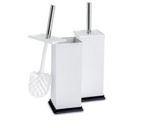 Harbour Housewares White Square Toilet Brushes and Holders - Set of 2 Stainless Bathroom Accessories with Enclosed Design - Rust-Resistant, Compact and Hygienic Cleaning Solution for Modern Homes