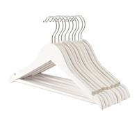Harbour Housewares Wooden Coat Hangers - White - 10x Clothes Hangers with Round Trouser Bar and Non Slip Shoulder Notches Kids Wooden Hangers for Jacket, Suit, Jumper, Dress Wardrobe Storage