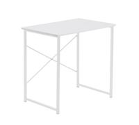 Harbour Housewares Wooden Computer Desk - White/white - Pc Computer Workstation Laptop Tubular Steel Compact Wooden Office Desk