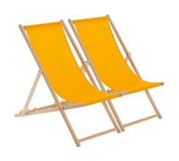 Harbour Housewares Wooden Deck Chairs - 2X Traditional Outdoor Folding Reclining Canvas Sun Lounger Chair Seat - Orange