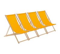 Harbour Housewares Wooden Deck Chairs - 4X Traditional Outdoor Folding Reclining Canvas Sun Lounger Chair Seat - Orange