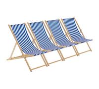 Harbour Housewares Wooden Deck Chairs - 4X Traditional Outdoor Folding Reclining Canvas Sun Lounger Chair Seat - Navy Stripe
