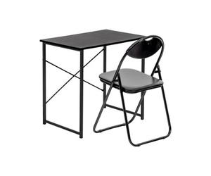 Harbour Housewares Wooden Desk & Chair Set - Black/black - Durable Compact Wooden Office Bedroom Study Desk & Chair Set