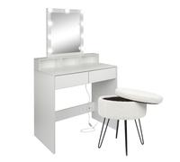 Harbour Housewares Wooden Dressing Table Set with LED Lights & Stool in Cream Harbour Housewares Cream