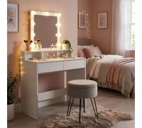 Harbour Housewares Wooden Dressing Table Set with LED Lights & Stool in Grey Harbour Housewares Grey