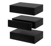 Harbour Housewares Wooden Floating Shelves With Drawer - 40Cm - Black - Pack Of 3