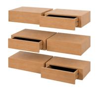 Harbour Housewares Wooden Floating Shelves With Drawer - 40Cm - Light Oak - Pack Of 6