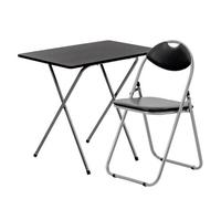 Harbour Housewares Wooden Folding Desk & Chair Set - Silver/black - Durable Space Saving Office Bedroom Study Desk & Chair Set
