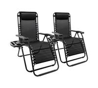 Harbour Housewares Zero Gravity Chairs - Black - Set Of 2 - Reclining Folding Garden Patio Beach Loungers With Cup Holders