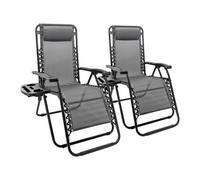 Harbour Housewares Zero Gravity Chairs - Grey - Set Of 2 - Reclining Folding Garden Patio Beach Loungers With Cup Holders