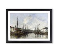 Harbour in Brussels by Eugene Boudin Framed Print | A2 Black Framed Wall Art | Ready to Hang | Modern Nature Picture | Living Room Bedroom Lounge Office