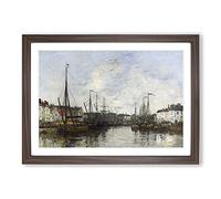 Harbour in Brussels by Eugene Boudin Framed Print | A2 Walnut Framed Wall Art | Ready to Hang | Modern Nature Picture | Living Room Bedroom Lounge Office