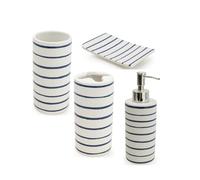 Harbour Stripe Classic Coastal Bathroom Accessories Blue & White Ceramic (Sink Accessories Set)
