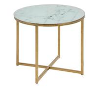 Harbour White Marble Effect Round Side Table with Gold Legs