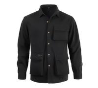 Harbrosrce Men's Camoflage Shirt Casual Long Sleeve Military Shirts Thick Cotton for Work Outdoor Training Hiking Plain - Black