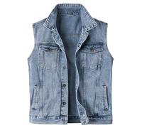 Harbrosrce Men's Denim Waistcoat Sleeveless Jean Jacket Vest Motorcycle Biker Gilet Cowboy Casual Vintage Denim Waistcoats